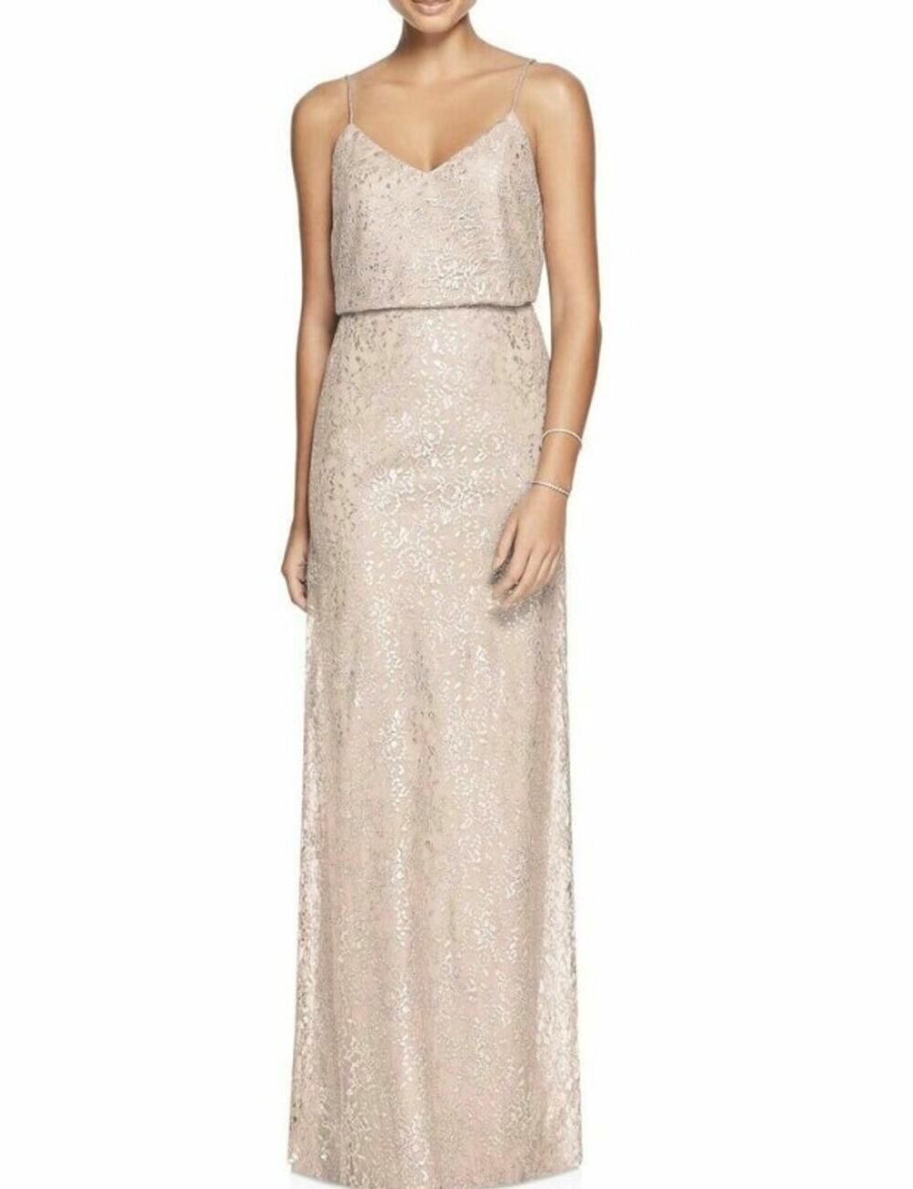 AFTER SIX Rococo Lace Sequin Two-Piece Gown Size 4 Champagne Silver Lace NWT